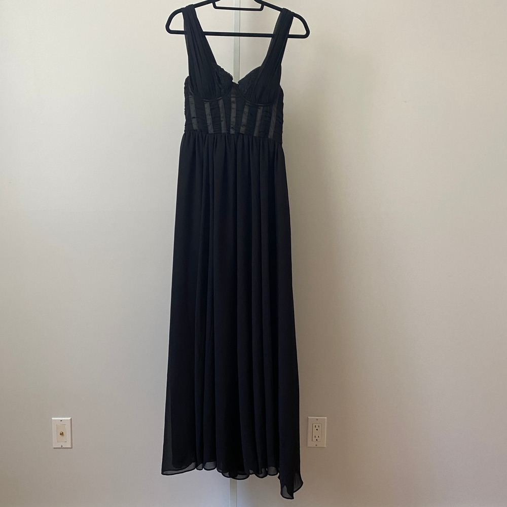 H&M Moody Goth MobWife Corset Ruched Maxi Dress 8 Black Evening Gown Formal